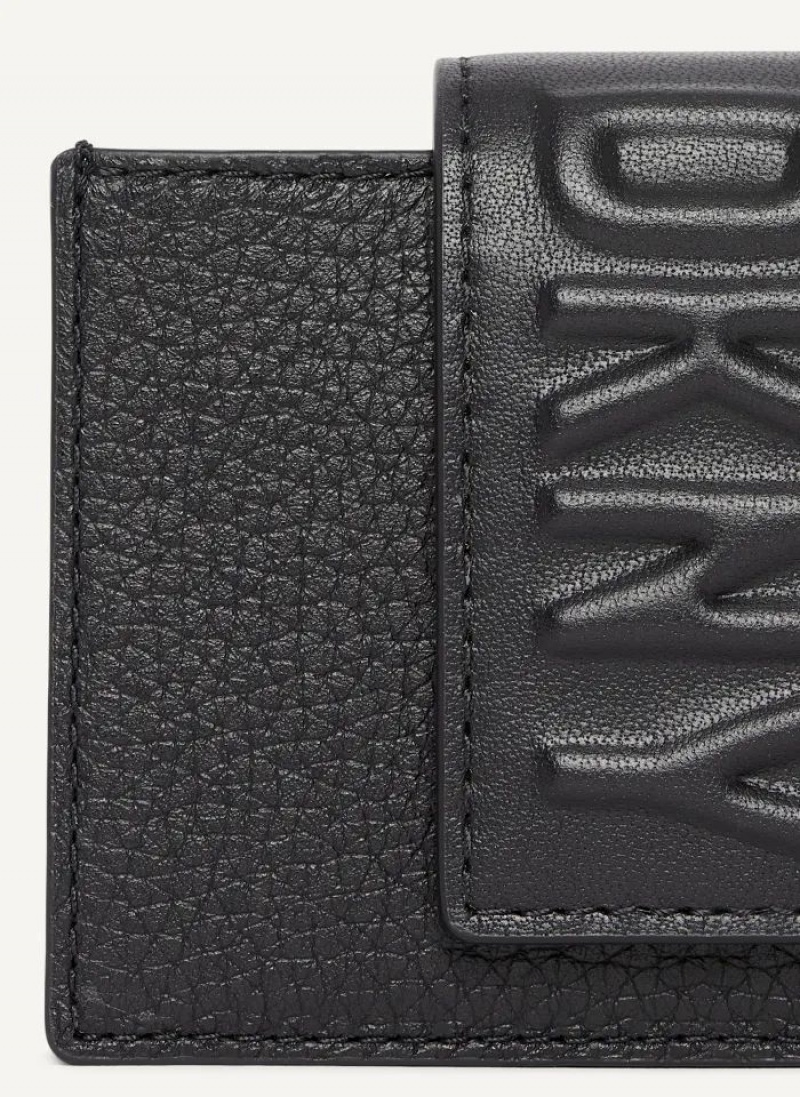 DKNY Uptown Leder Card Case Geldbörse Damen Schwarz | Austria_D1298