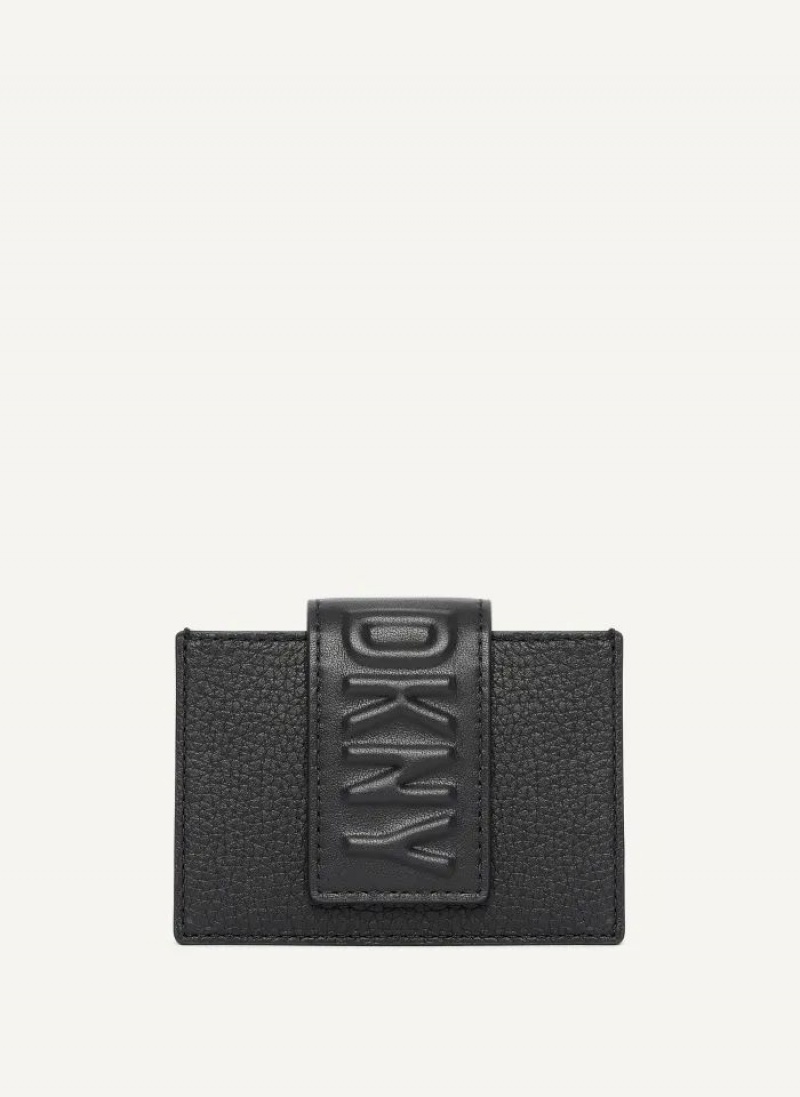 DKNY Uptown Leder Card Case Geldbörse Damen Schwarz | Austria_D1298