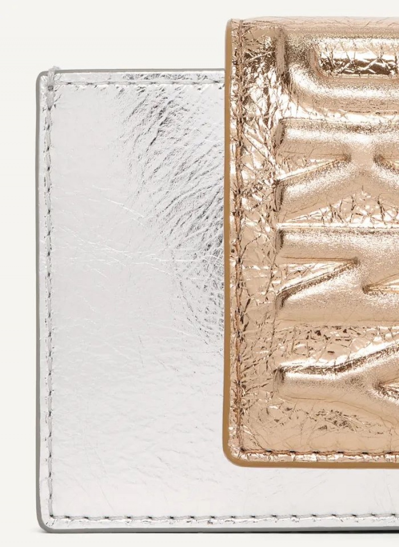 DKNY Uptown Leder Card Case Geldbörse Damen Silber Gold | Austria_D0609