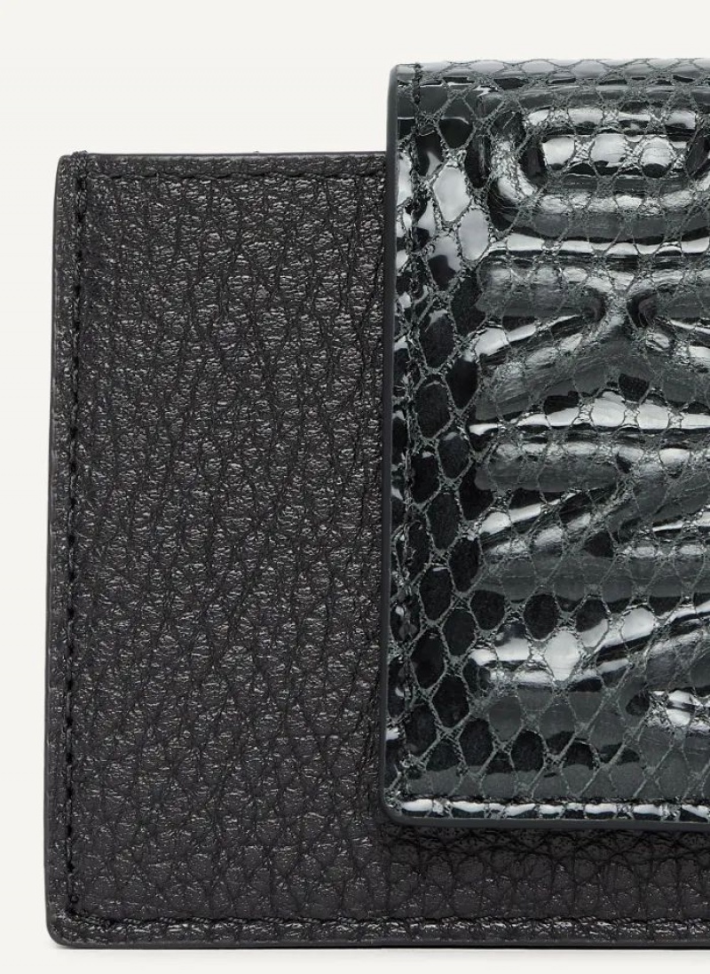 DKNY Uptown Leder Card Case Geldbörse Damen Schwarz | Austria_D0784