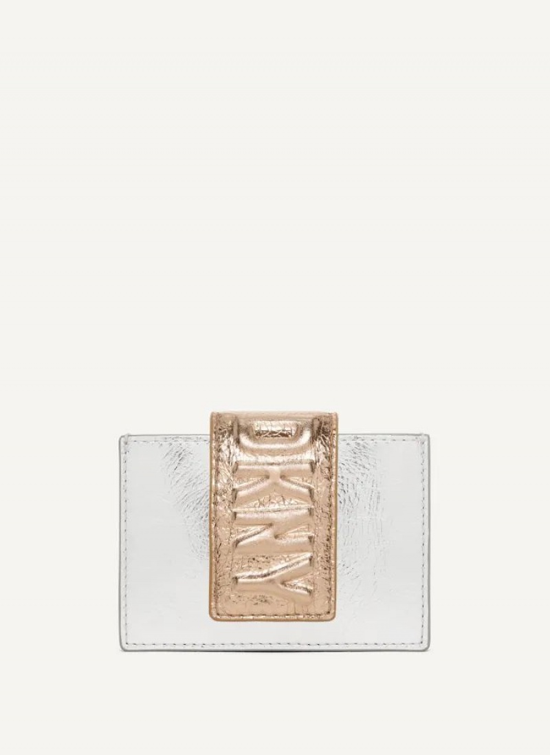 DKNY Uptown Leder Card Case Geldbörse Herren Silber Gold | Austria_D0283