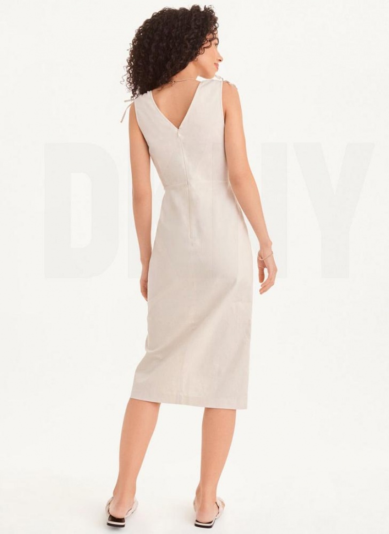 DKNY V-Neck Kleid Damen Weiß | Austria_D1819