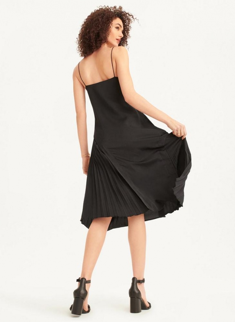 DKNY V-neck Asymmetrical Falten Kleid Damen Schwarz | Austria_D1248