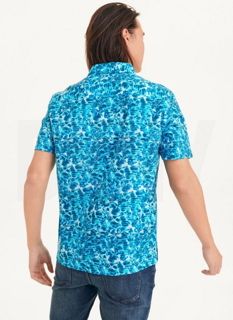 DKNY Wasser Print Hemd Herren Blau | Austria_D0746