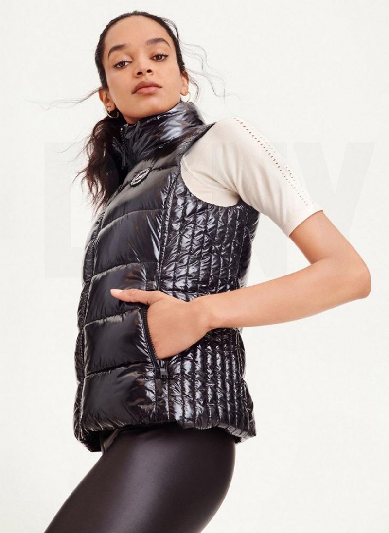 DKNY Wet Token Logo Puffer Vest Mäntel Damen Schwarz | Austria_D0948