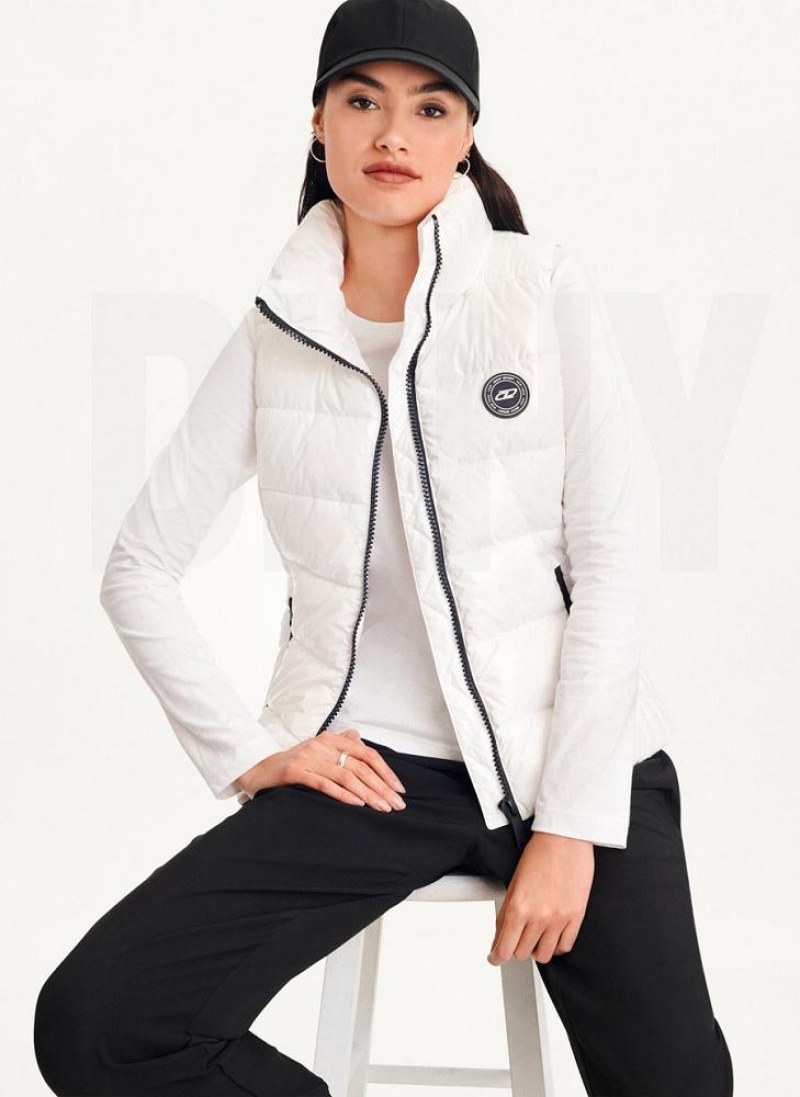 DKNY Wet Token Logo Puffer Vest Mäntel Damen Weiß | Austria_D0616