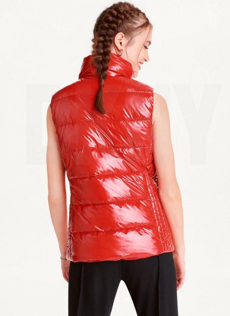 DKNY Wet Token Logo Puffer Vest Mäntel Damen Rot | Austria_D0727