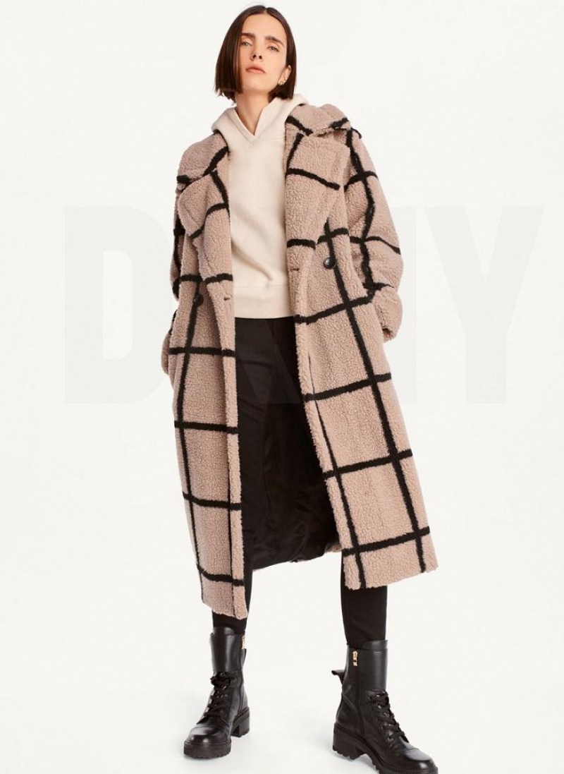 DKNY Windowpane Sherpa Mäntel Damen Braun | Austria_D0753