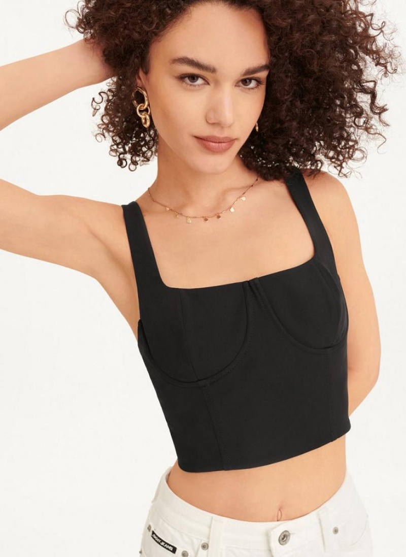 DKNY Wired Crop Tanktop Damen Schwarz | Austria_D1905