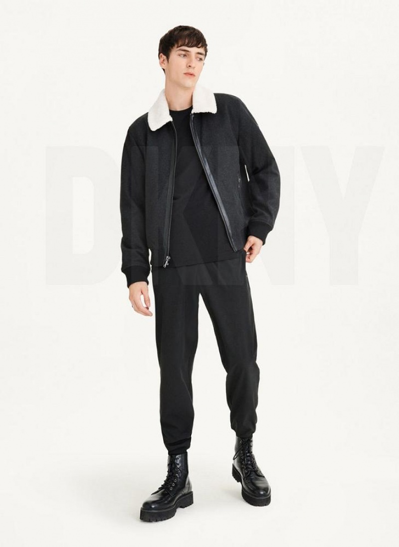 DKNY Wolle Blend Bomber With Sherpa Collar Jacken Herren Schwarz | Austria_D1401