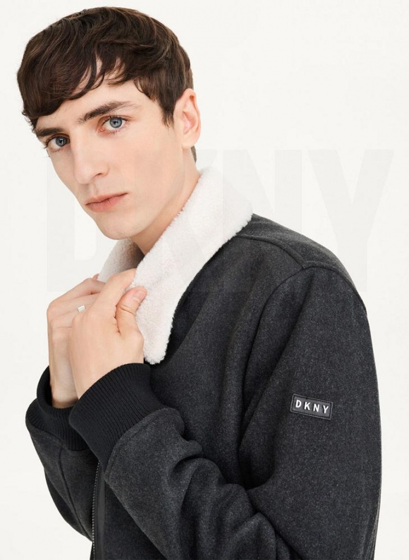 DKNY Wolle Blend Bomber With Sherpa Collar Jacken Herren Schwarz | Austria_D1401