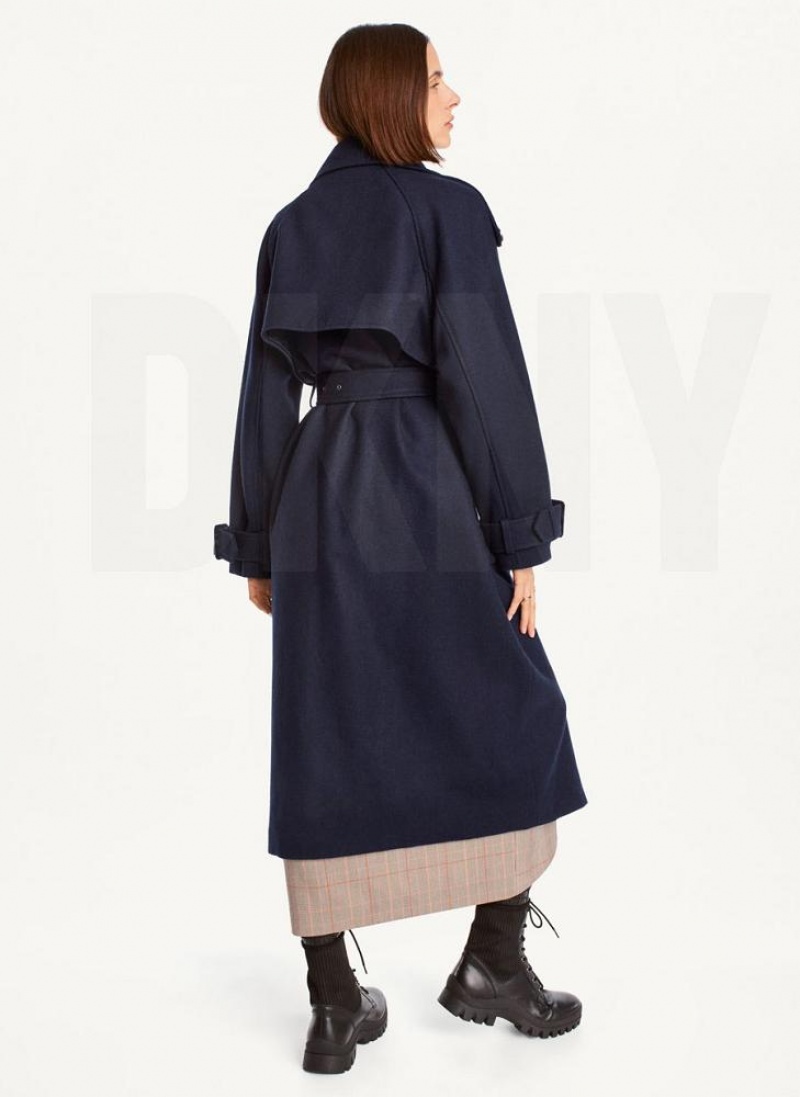 DKNY Wolle Trench With Belt Mäntel Damen Navy | Austria_D0158