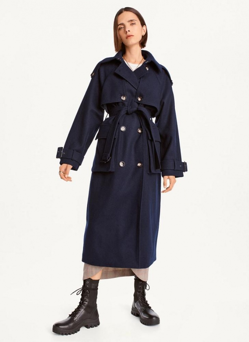 DKNY Wolle Trench With Belt Mäntel Damen Navy | Austria_D0158