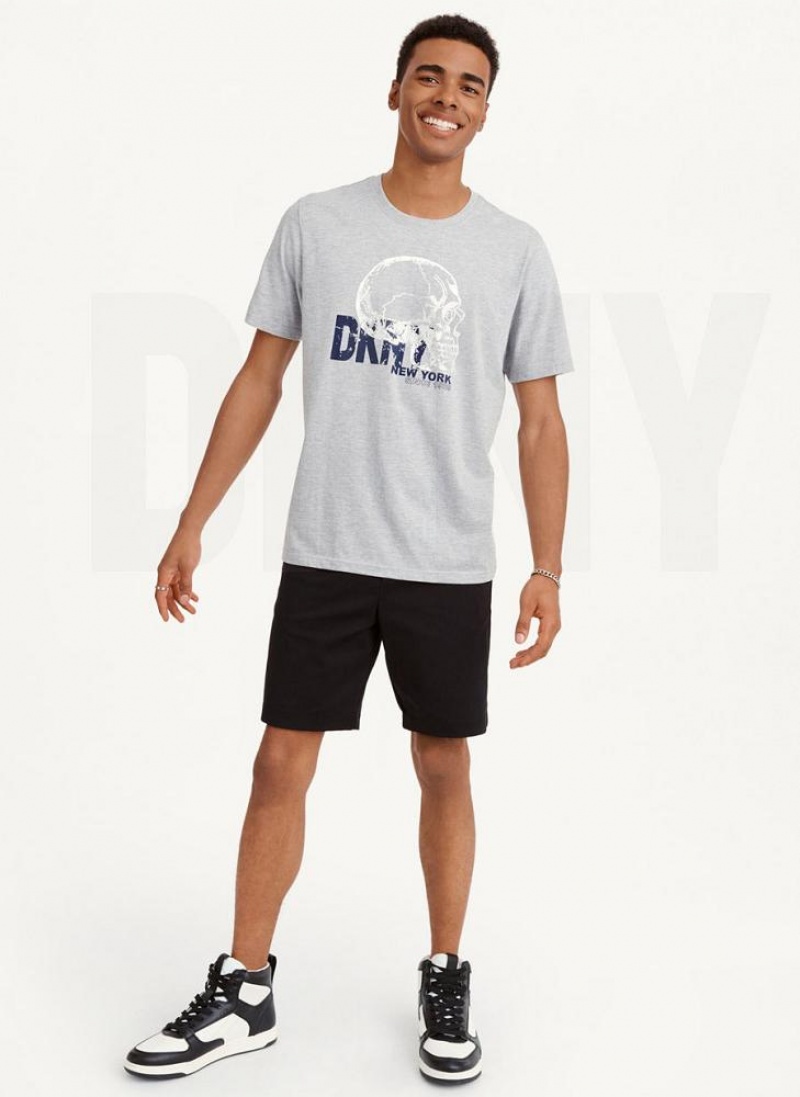 DKNY Worn Shimmer Skull T-shirts Herren Hellgrau | Austria_D0810