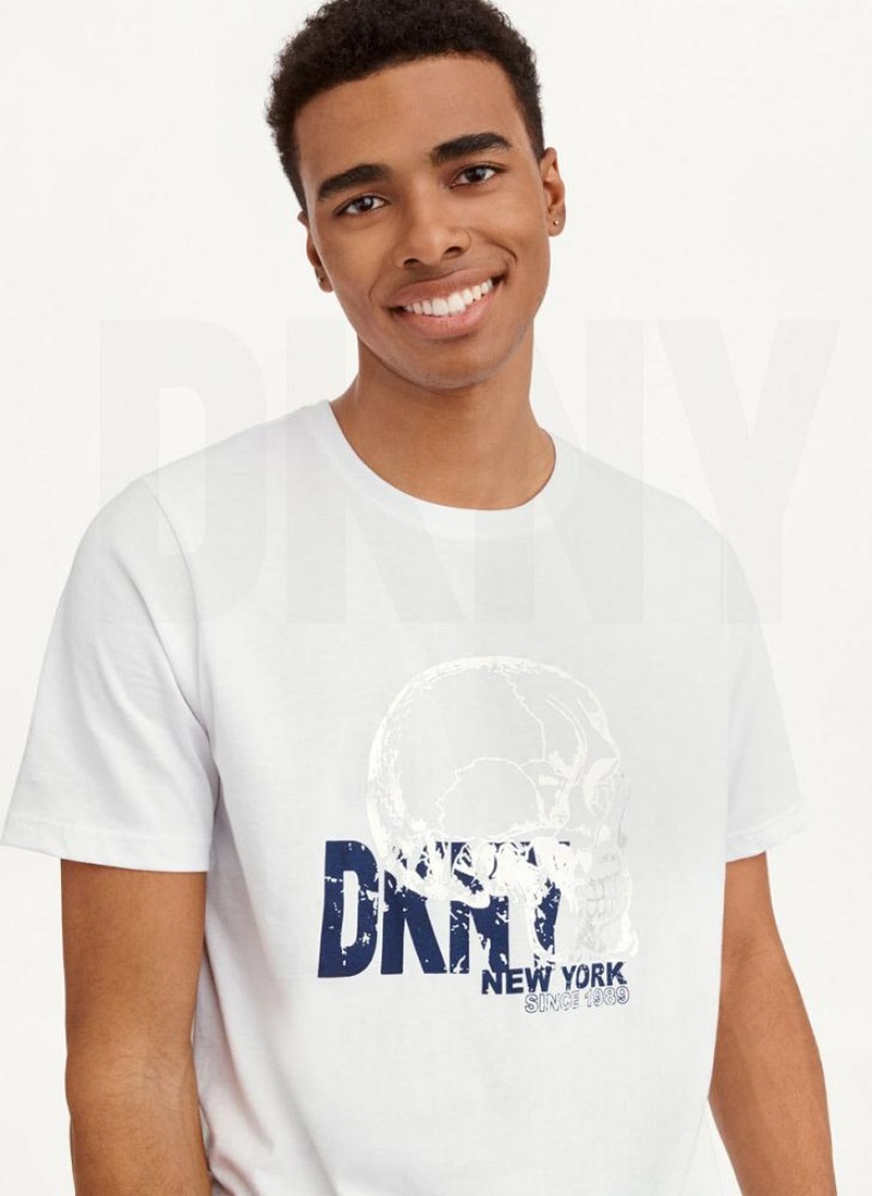 DKNY Worn Shimmer Skull T-shirts Herren Weiß | Austria_D1441