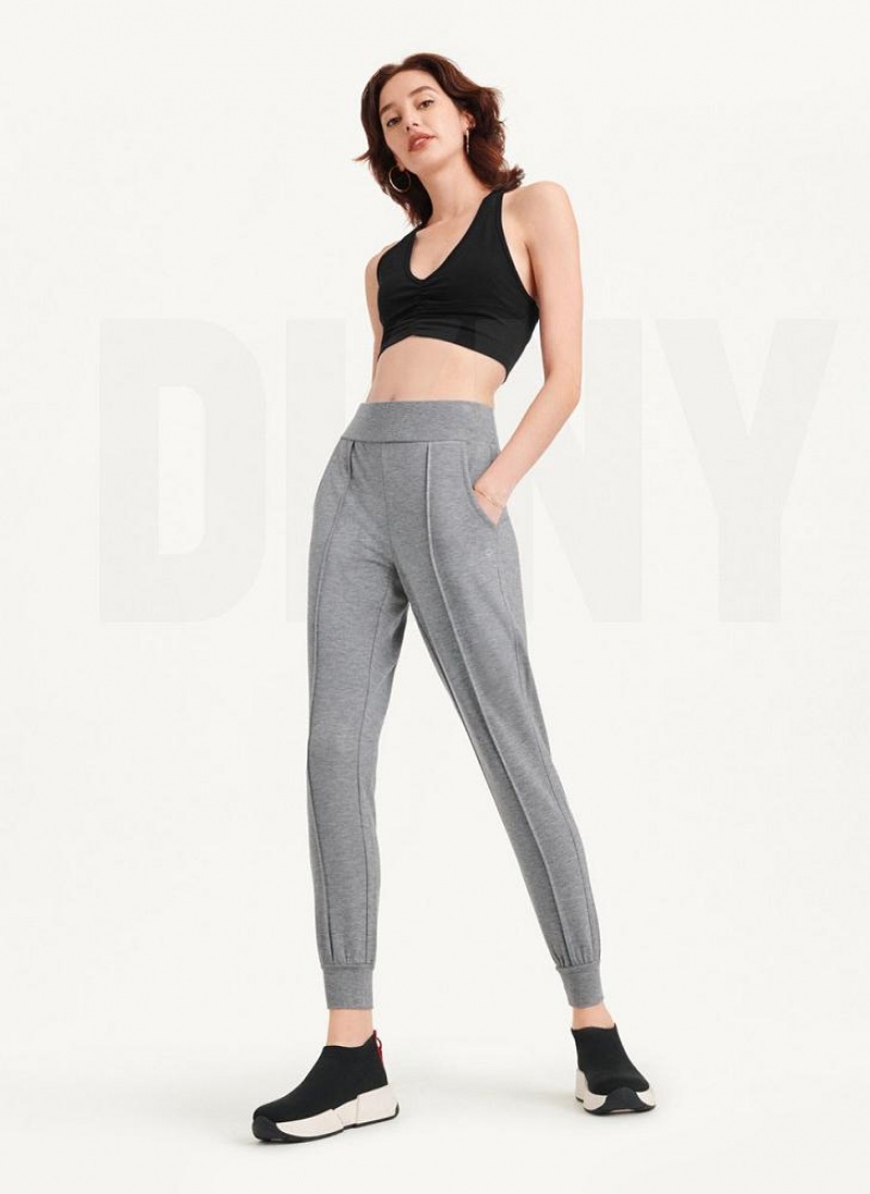 DKNY Yoga Terry Pintuck Jogginghose Damen Grau | Austria_D1183