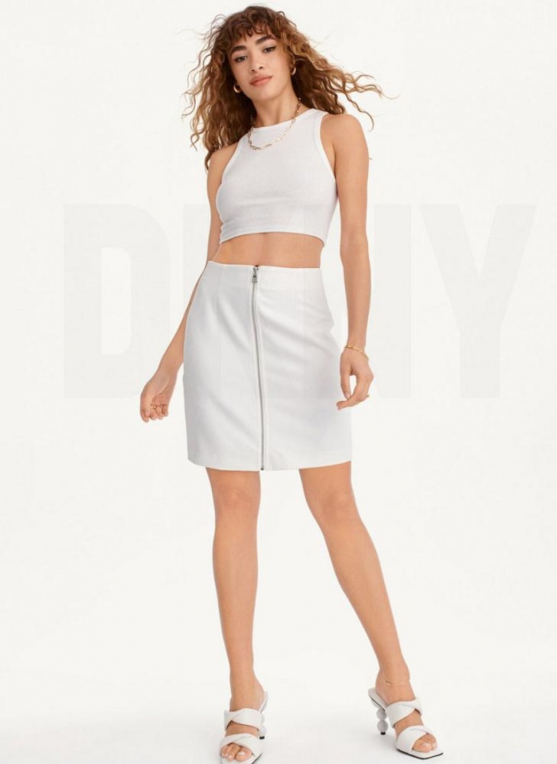 DKNY Zip Front Midi Röcke Damen Weiß | Austria_D0648