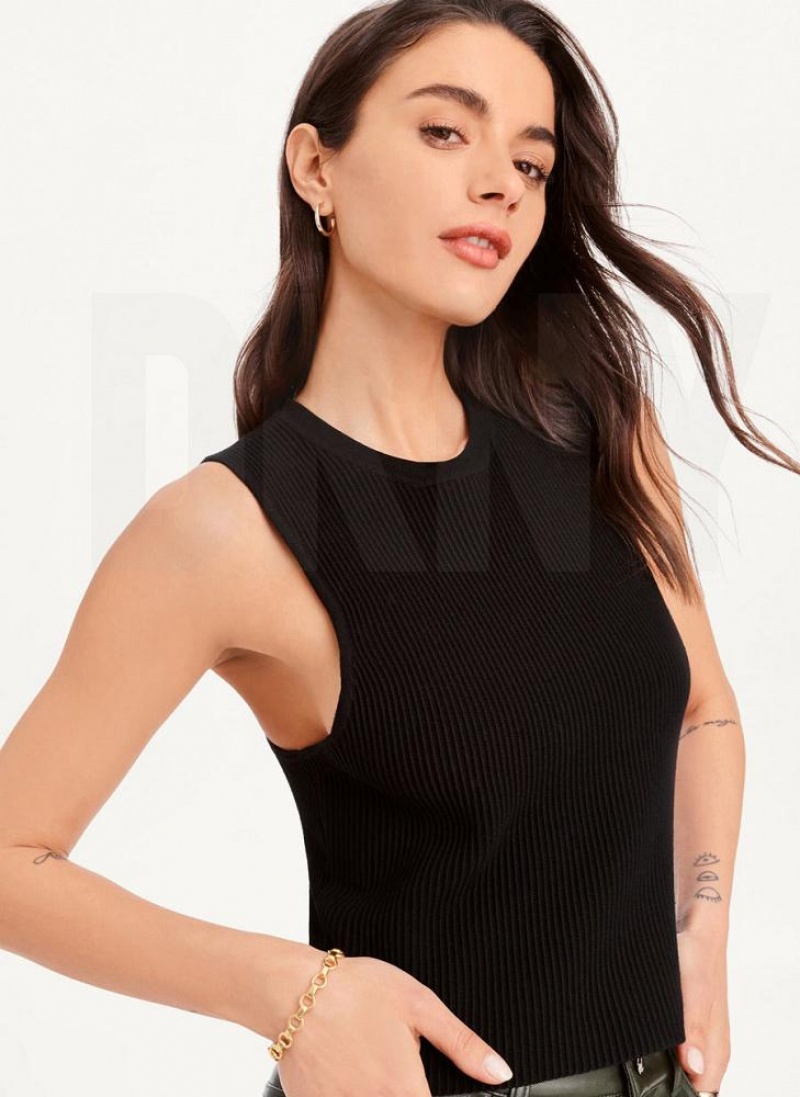 DKNY Ärmellose Crewneck Crop Pullover Damen Schwarz | Austria_D0680