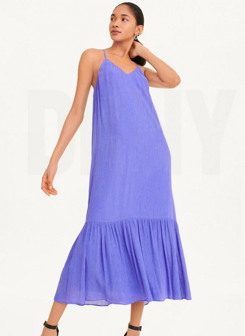 DKNY Ärmellose Crinkly Rayon Kleid Damen Blau | Austria_D0981