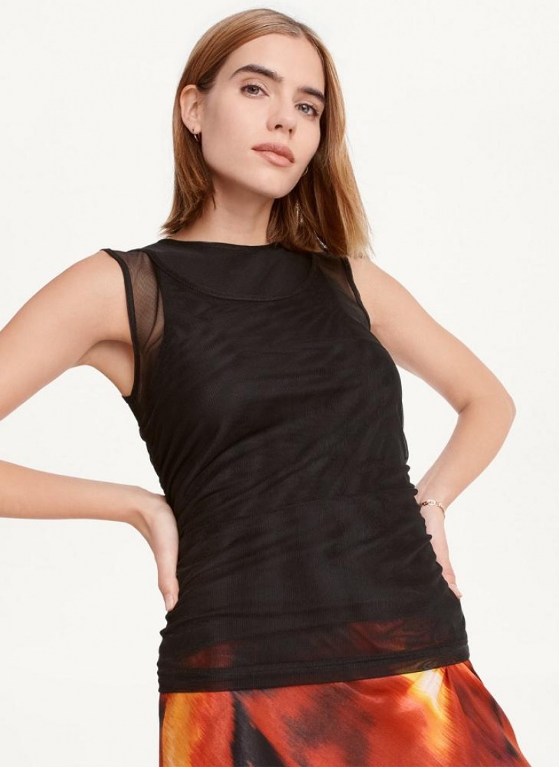 DKNY Ärmellose Double Mesh Layer Tanktop Damen Schwarz | Austria_D1520