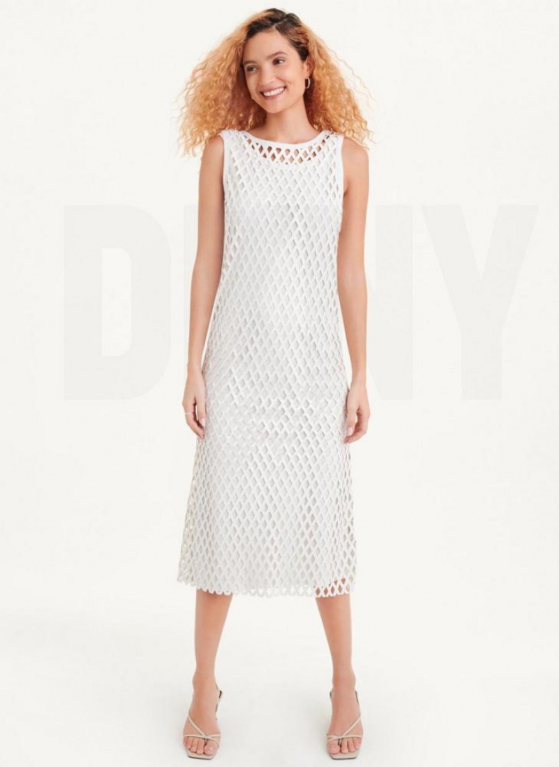 DKNY Ärmellose Perforated A-Line Kleid Damen Weiß | Austria_D0397