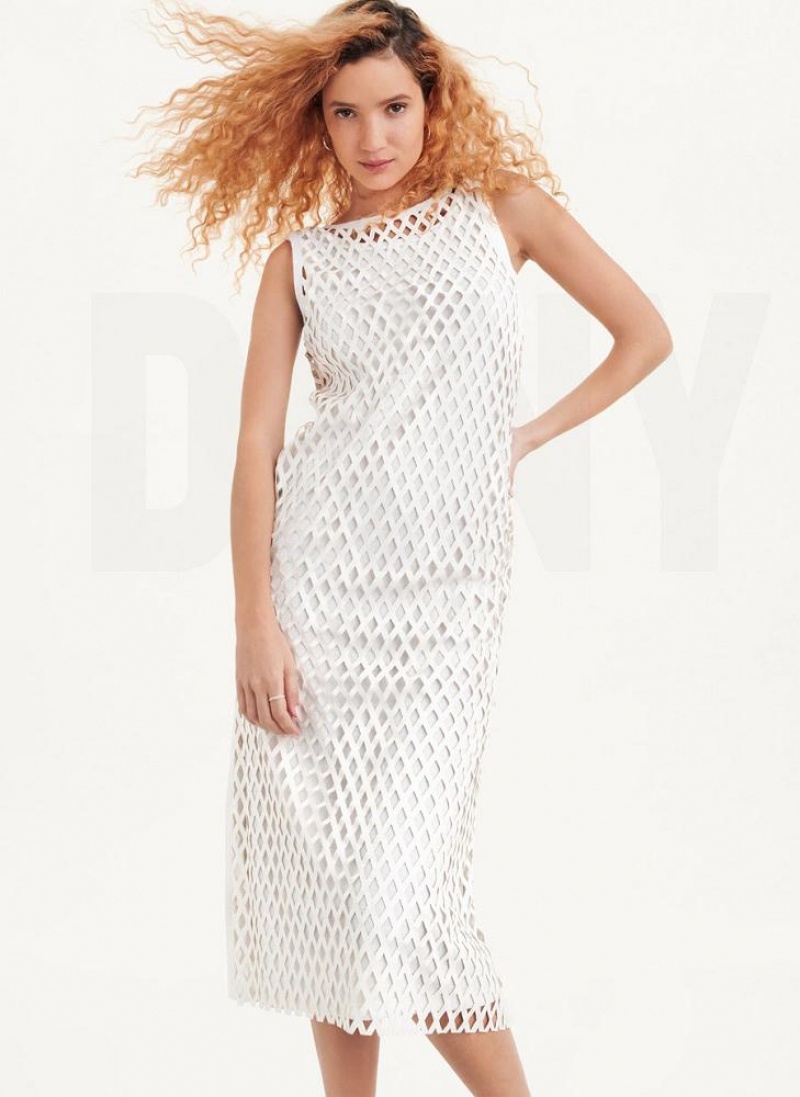 DKNY Ärmellose Perforated A-Line Kleid Damen Weiß | Austria_D0397