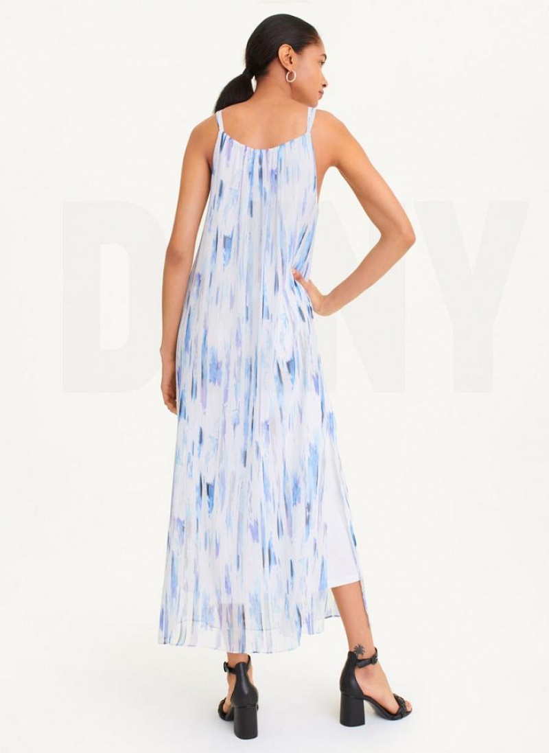 DKNY Ärmellose Printed Chiffon Kleid Damen Weiß Mehrfarbig | Austria_D0862