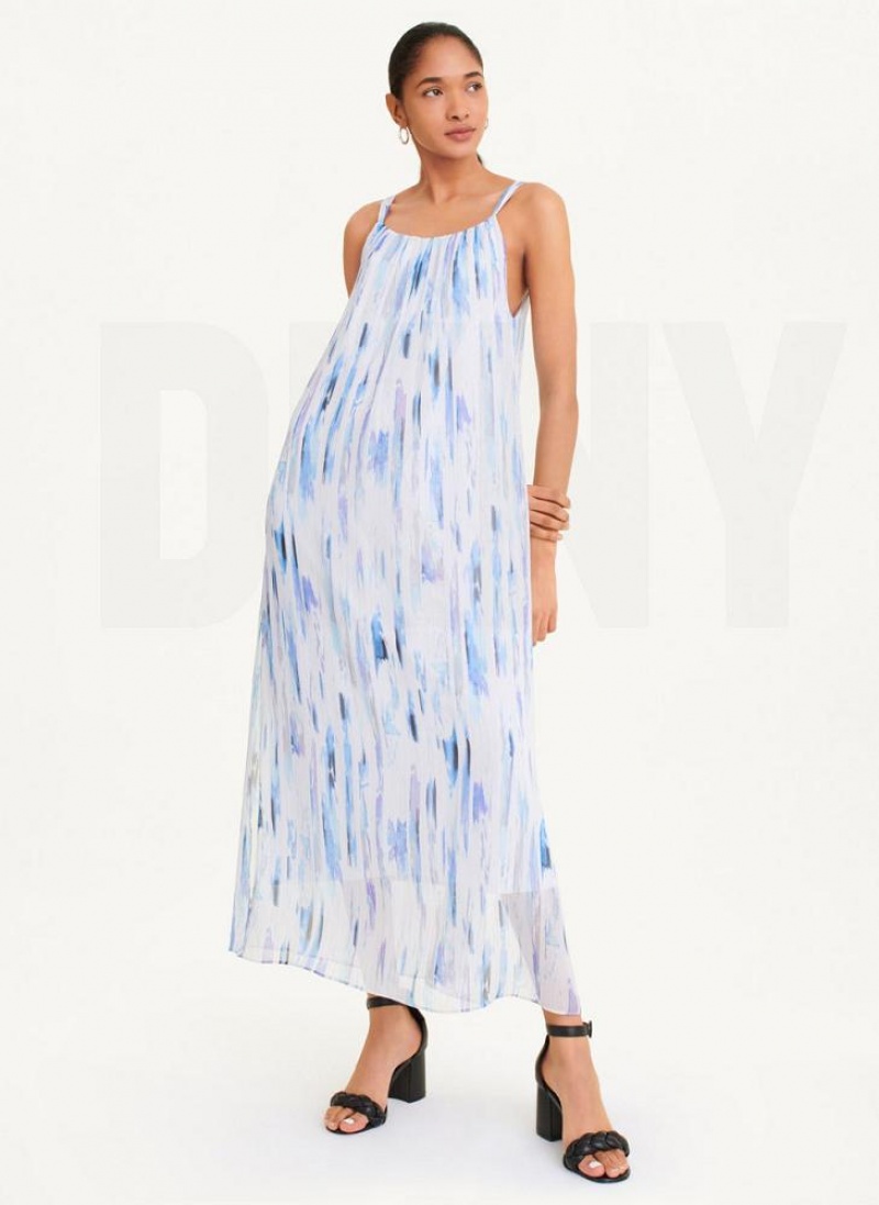 DKNY Ärmellose Printed Chiffon Kleid Damen Weiß Mehrfarbig | Austria_D0862