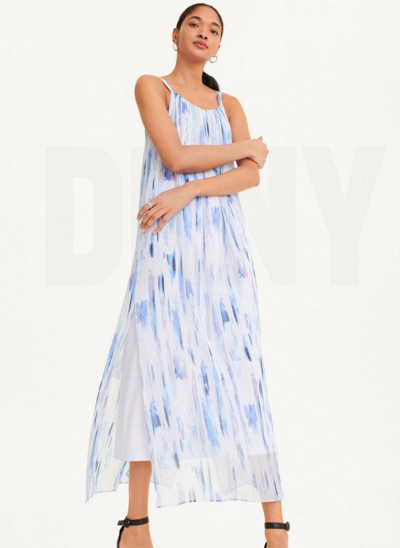 DKNY Ärmellose Printed Chiffon Kleid Damen Weiß Mehrfarbig | Austria_D0862