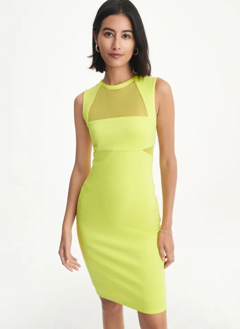 DKNY Ärmellose Scuba With Mesh Midi Kleid Damen Grün | Austria_D1616