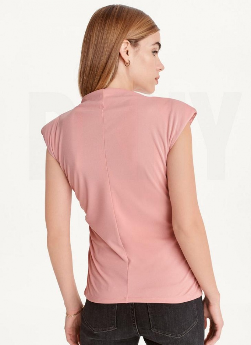 DKNY Ärmellose Side Ruch Tanktop Damen Rosa | Austria_D1249